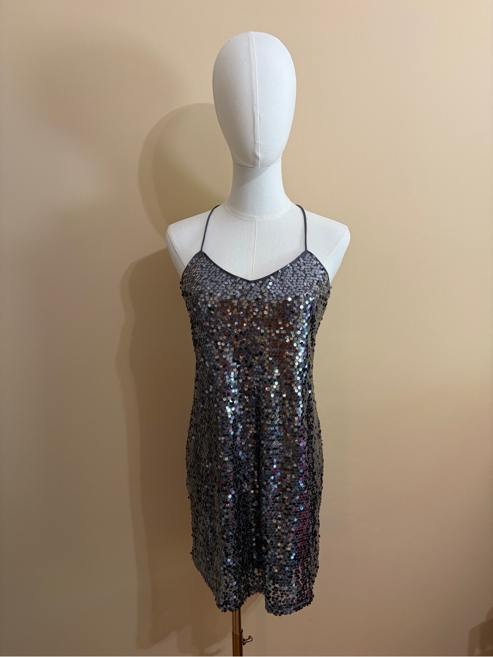 Express Gunmetal Gray Sequin V-Neck Racerback Mini Dress - Size‎ XS